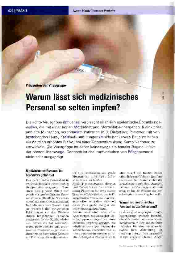 Vorschauseite 1: Prävention der Virusgrippe Warum lässt sich medizinisches Personal so selten impfen?