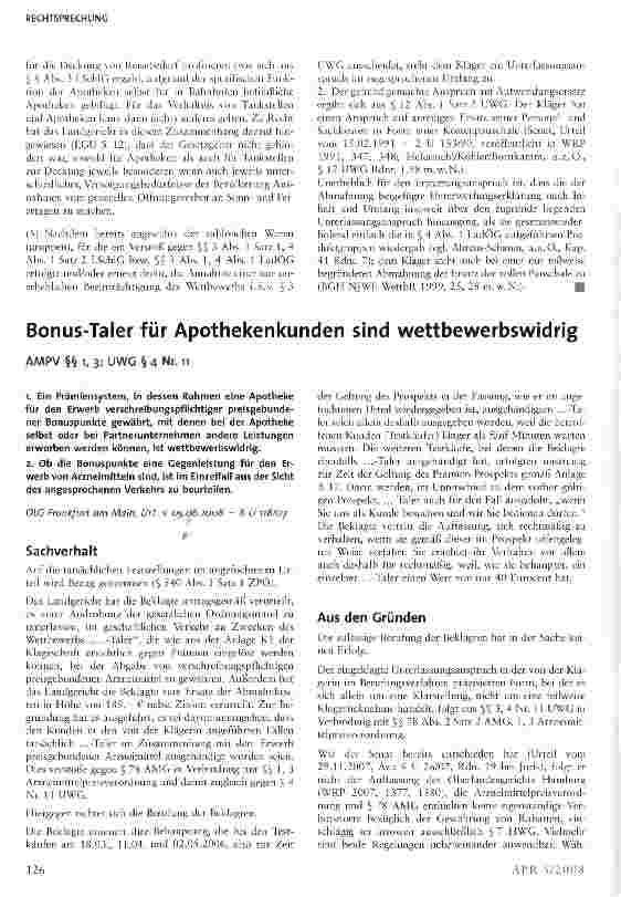 Vorschauseite 1: Bonus-Taler für Apothekenkunden sind wettbewerbswidrig