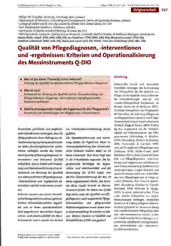 Vorschauseite 1: Qualität von Pflegediagnosen, -Interventionen und -ergebnissen: Kriterien und Operationalisierung des Messinstruments O-DIO