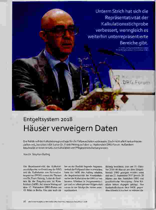 Vorschauseite 1: Entgeltsystem 2018 Häuser verweigern Daten