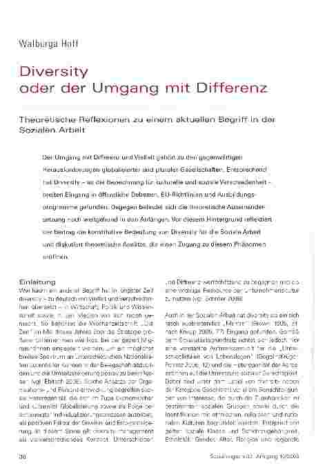 Vorschauseite 1: Diversity oder der Umgang mit DifferenzTheoretische Reflexionen zu einem aktuellen Begriff in der Sozialen Arbeit