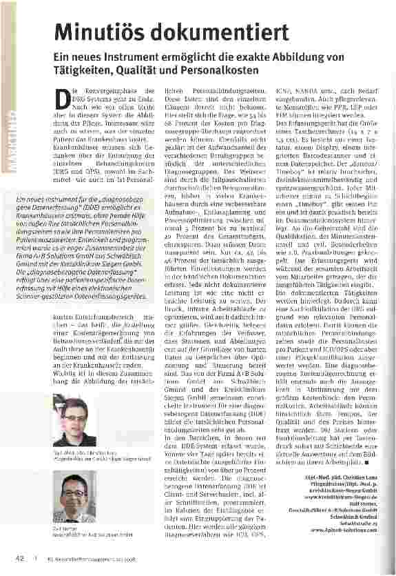 Vorschauseite 1: Minutiös dokumentiert Ein neues Instrument ermöglicht die exakte Abbildung von Tätigkeiten, Qualität und Personalkosten