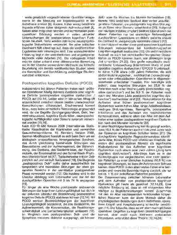 Vorschauseite 2: Postoperative kognitive Dysfunktion-Was ist bei der Auswertung und Konzeption von wissenschaftlichen Untersuchungen zu beachten? -
