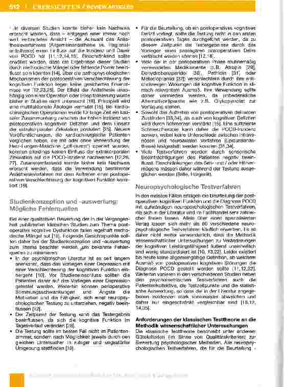 Vorschauseite 3: Postoperative kognitive Dysfunktion-Was ist bei der Auswertung und Konzeption von wissenschaftlichen Untersuchungen zu beachten? -