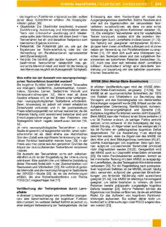Vorschauseite 4: Postoperative kognitive Dysfunktion-Was ist bei der Auswertung und Konzeption von wissenschaftlichen Untersuchungen zu beachten? -