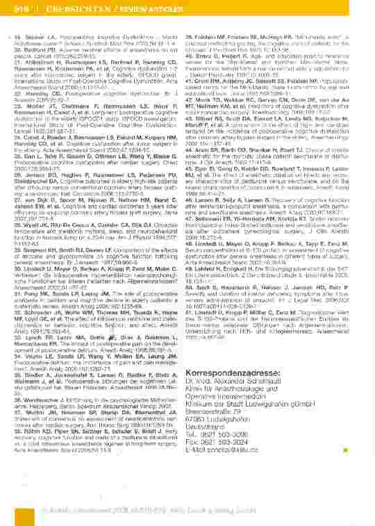 Vorschauseite 6: Postoperative kognitive Dysfunktion-Was ist bei der Auswertung und Konzeption von wissenschaftlichen Untersuchungen zu beachten? -
