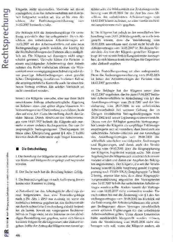 Vorschauseite 4: Nach Übergang eines befristeten in ein unbefristetes Arbeitsverhältnis kommt ein Verstoß gegen das Diskriminierungsverbot von Teilzeitbeschäftigten nicht mehr in BetrachtTzBfG § 4…