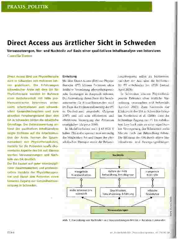 Vorschauseite 1: Direct Access aus ärztlicher Sicht in Schweden Voraussetzungen, Vorund Nachteile auf Basis einer qualitativen Inhaltsanalyse von Interviews