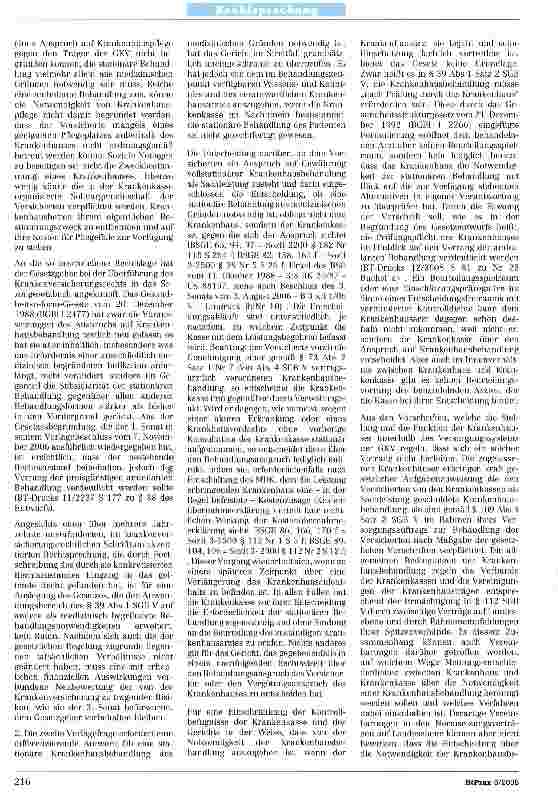 Vorschauseite 4: Zu den Voraussetzungen für Gewährung von vollstationärer Krankenhausbehandlung SGBX §§ 102 IT SGB V § 39 Abs. 1 Satz 2