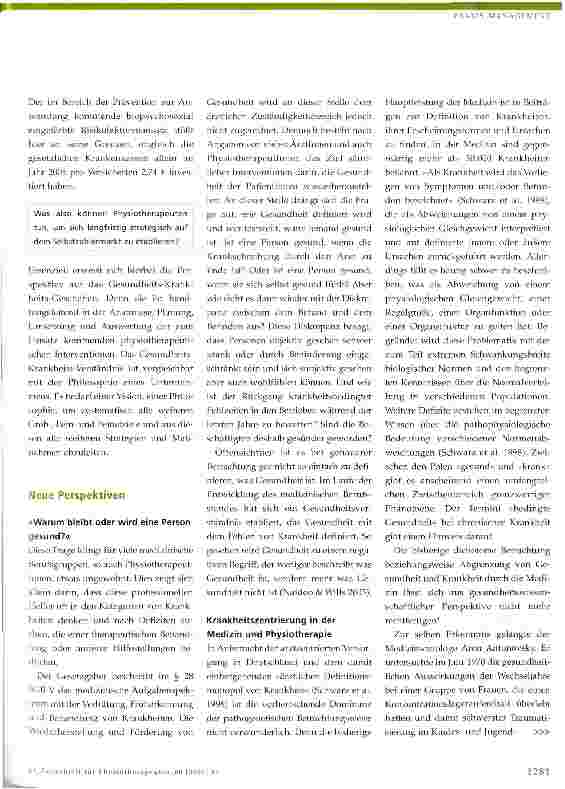 Vorschauseite 2: Perspektiven erweitern!Salutogene Gesundheitsförderung in der PhysiotherapieKrankheitszentrierung in der Physiotherapie und die Notwendigkeit einer Perspektivenerweiterung - Teil 1