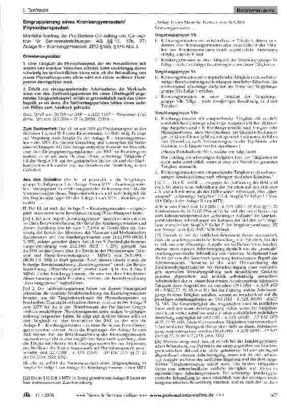 Vorschauseite 1: Eingruppierung eines Krankengymnasten/ Physiotherapeuten
