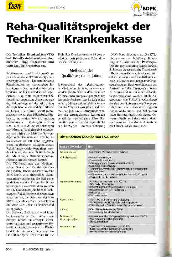 Vorschauseite 1: Reha-Qualitätsprojekt der Techniker Krankenkasse