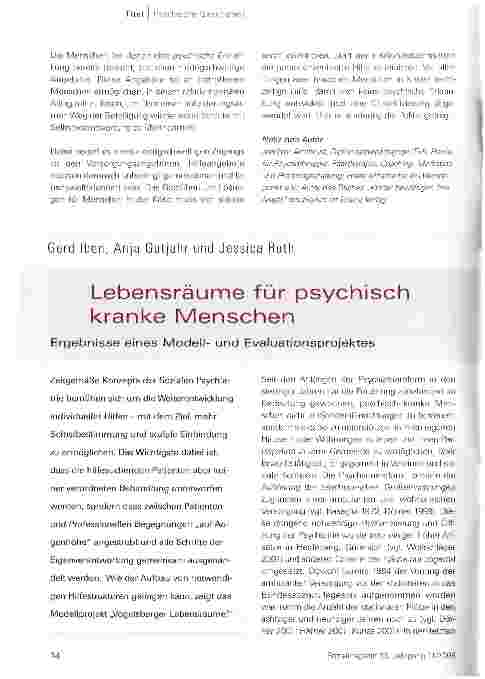Vorschauseite 1: Lebensräume für psychisch kranke MenschenErgebnisse eines Modellund Evaluationsprojektes