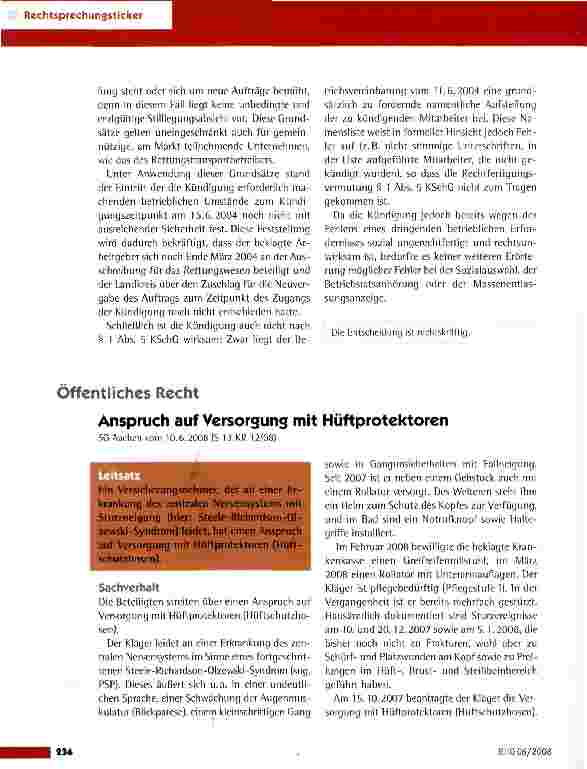 Vorschauseite 1: Anspruch auf Versorgung mit Hüftprotektoren