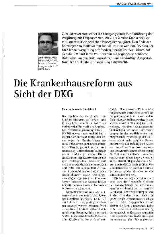 Vorschauseite 1: Die Krankenhausreform aus Sicht der DKG