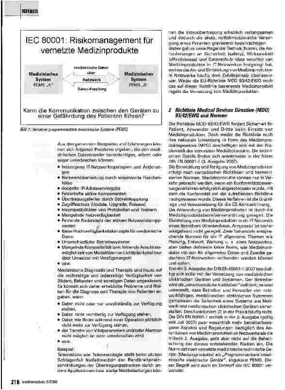 Vorschauseite 2: Die Bedeutung der zukünftigen IEC 80001 aus Sicht der Medizintechnik