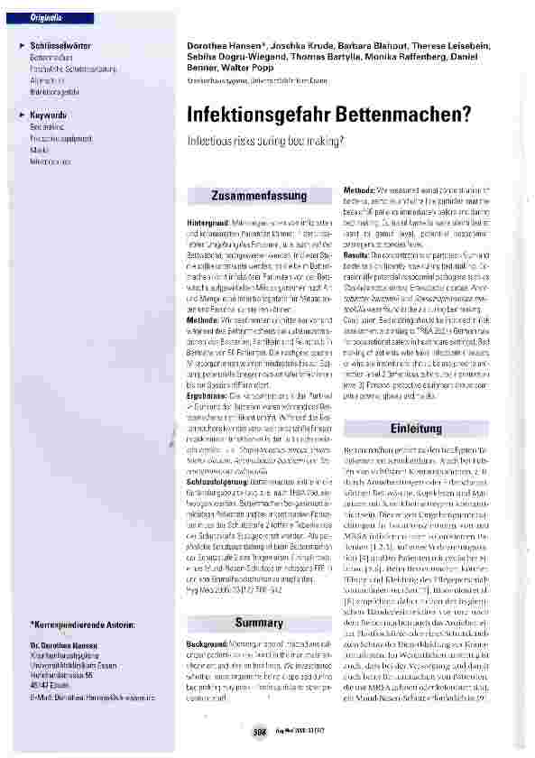 Vorschauseite 1: Infektionsgefahr Bettenmachen?
