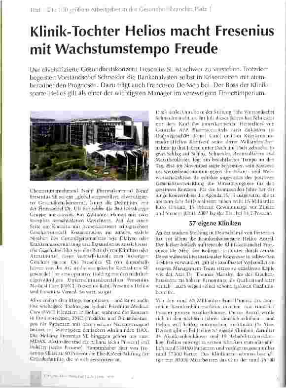 Vorschauseite 1: Klinik-Tochter Helios macht Fresenius mit Wachstumstempo Freude