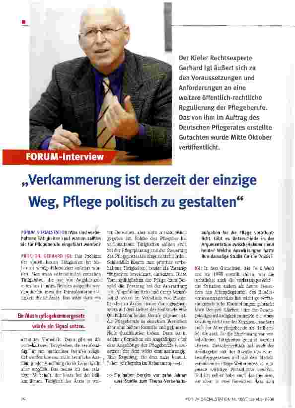 Vorschauseite 1: Verkammerung ist derzeit der einzige Weg, Pflege politisch zu gestalten