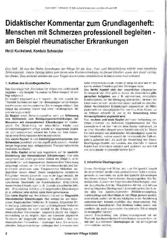 Vorschauseite 1: Didaktischer Kommentar zum Grundlagenheft Menschen mit Schmerzen professionell begleiten am Beispiel rheumatischer Erkrankungen