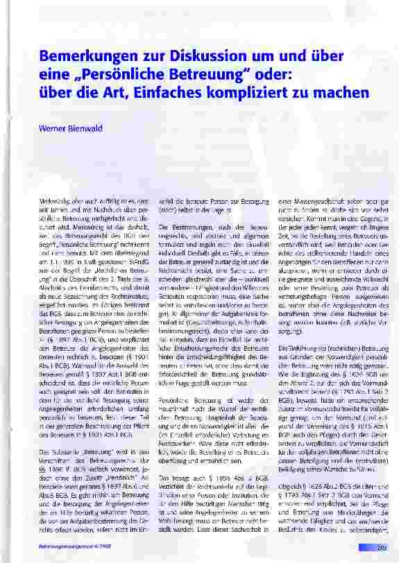 Vorschauseite 1: Bemerkungen zur Diskussion um und über eine „Persönliche Betreuung oder: über die Art, Einfaches kompliziert zu machen
