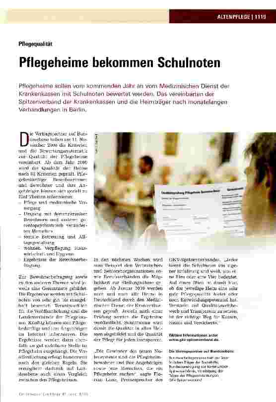 Vorschauseite 1: Pflegeheime bekommen Schulnoten