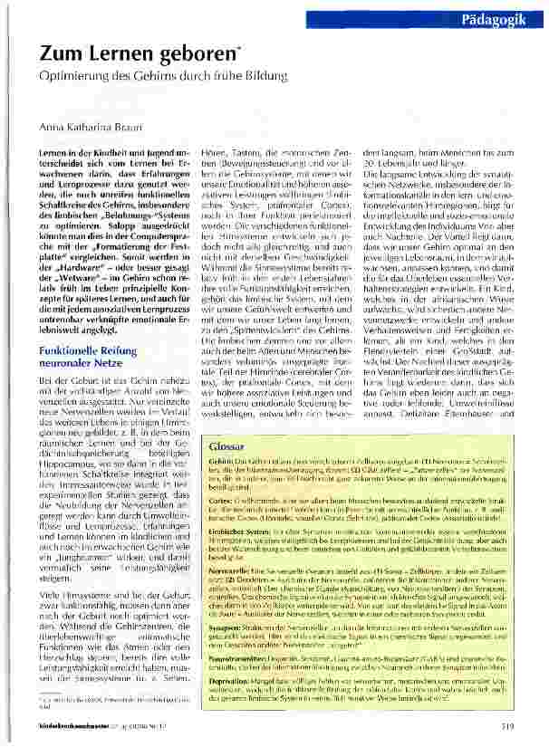 Vorschauseite 1: Zum Lernen geborenOptimierung des Gehirns durch frühe Bildung