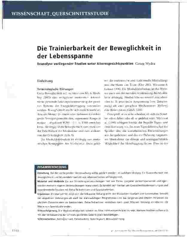 Vorschauseite 1: Die Trainierbarkeit der Beweglichkeit in der LebensspanneReanalyse vorliegender Studien unter Alternsgesichtspunkten