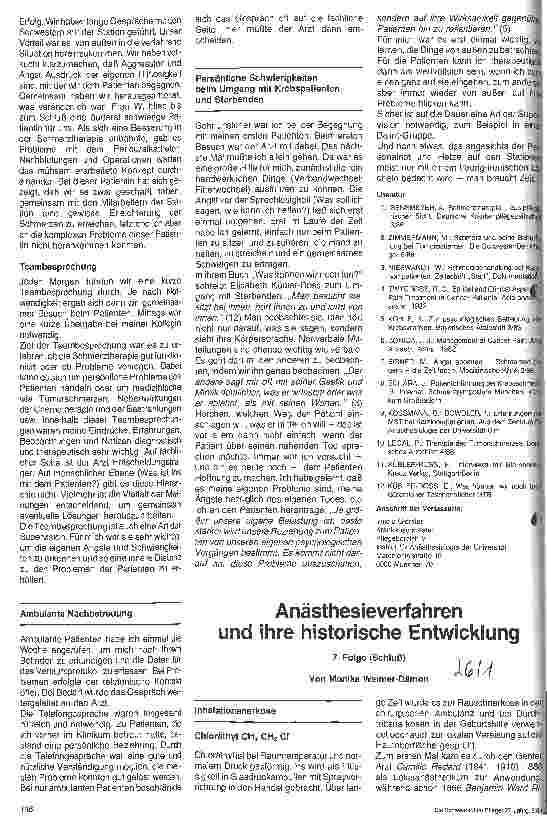 Vorschauseite 1: Anästhesieverfahren und ihre historische Entwicklung 7. Folge: Schluß