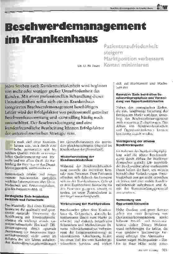 Vorschauseite 1: Beschwerdemanagement im Krankenhaus Patientenzufriedenheit steigern, Marktposition verbessern, Kosten minimieren