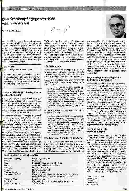 Vorschauseite 1: Das Krankenpflegegesetz 1985 wirft Fragen auf