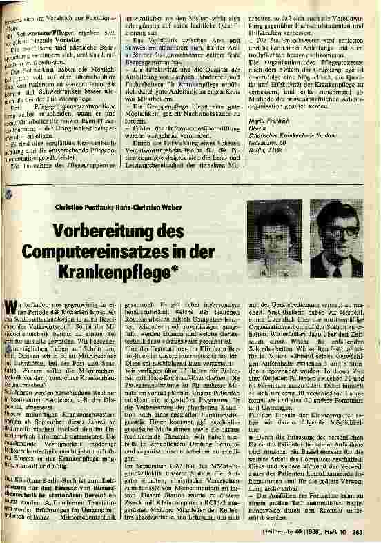 Vorschauseite 1: Vorbereitung des Computereinsatzes in der Krankenpflege