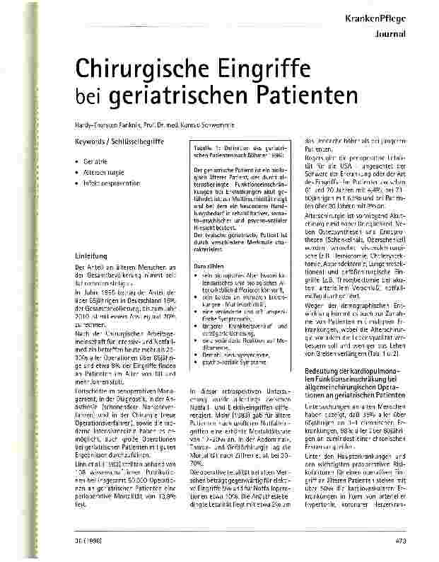 Vorschauseite 1: Chirurgische Eingriffe bei geriatrischen Patienten