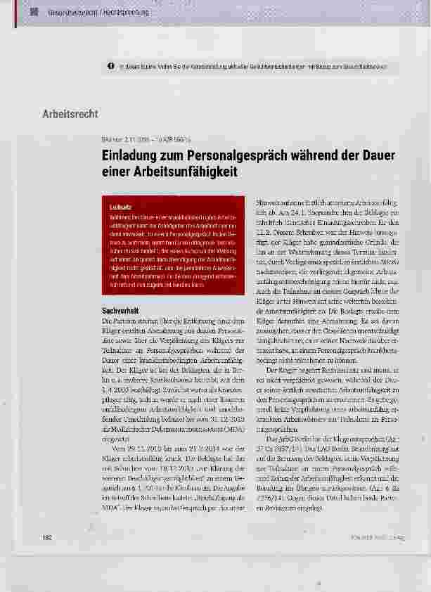 Vorschauseite 1: Einladung zum Personalgespräch während der Dauer einer Arbeitsunfähigkeit