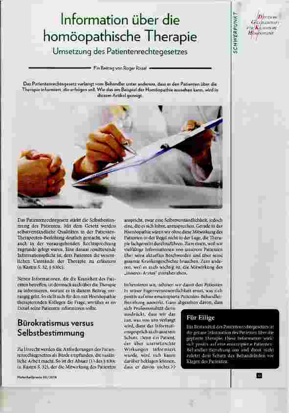 Vorschauseite 1: Information über die homöopathische Therapie
