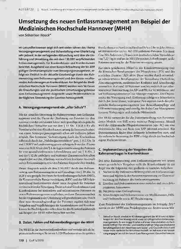 Vorschauseite 1: Umsetzung des neuen Entlassmanagement am Beispiel der Medizinischen Hochschule Hannover (MHH)