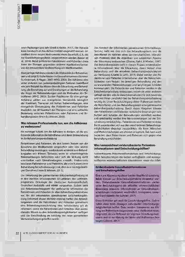Vorschauseite 2: Adhärenz in der Onkologie Was kann evidenzbasierte Patienteninformation leisten?