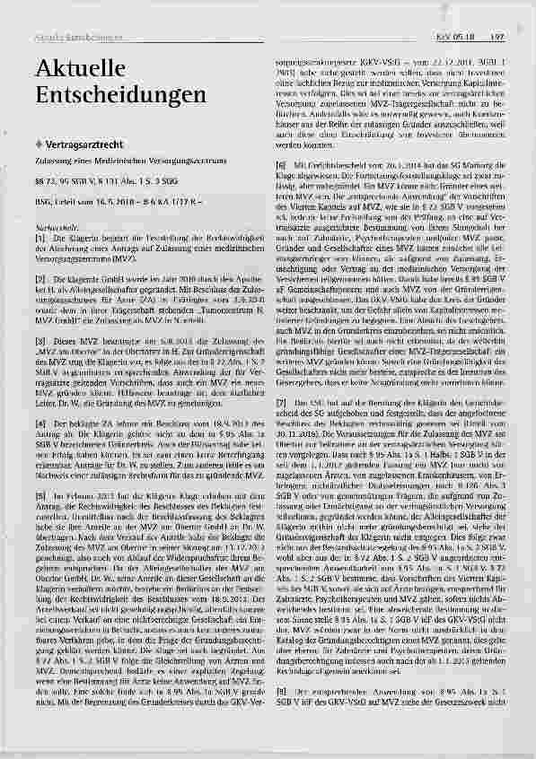 Vorschauseite 1: Zulassung eines Medizinischen Versorgungszentrums