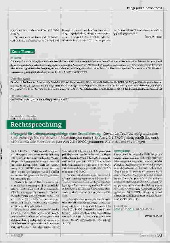 Vorschauseite 4: Anspruch auf Pflegegeld von Nicht-EWR-Bürgem aufgrund bilateraler Abkommen über soziale Sicherheit?