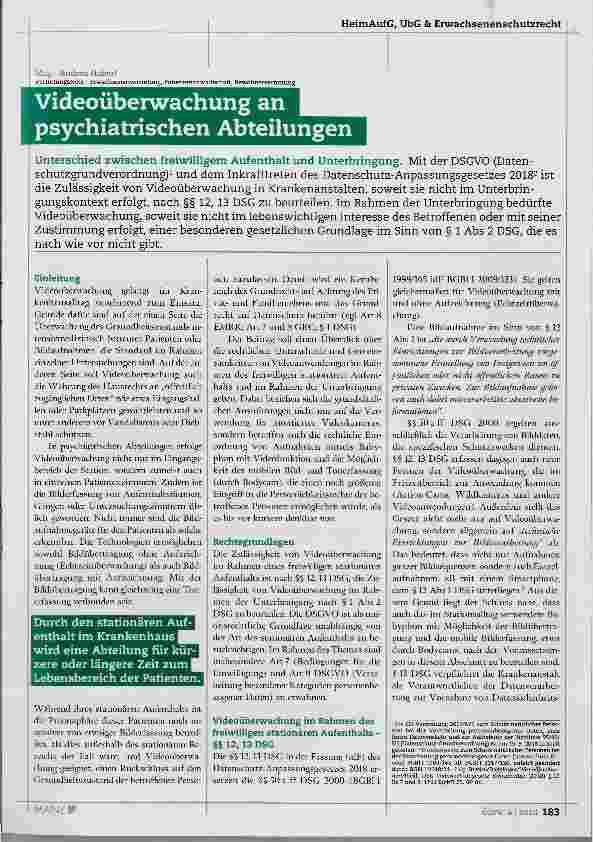 Vorschauseite 1: Videoüberwachung an psychiatrischen Abteilungen