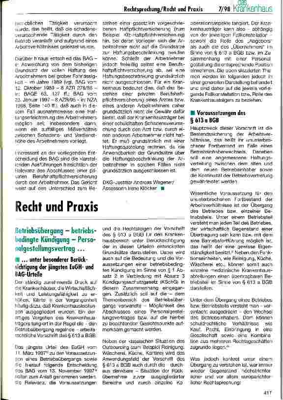 Vorschauseite 1: Betriebsübergang - betriebsbedingte Kündigung - Personalgestellungsvertrag. .. .. . unter besonderer Berücksichtigung der jüngsten EuGHund BAG-Urteile