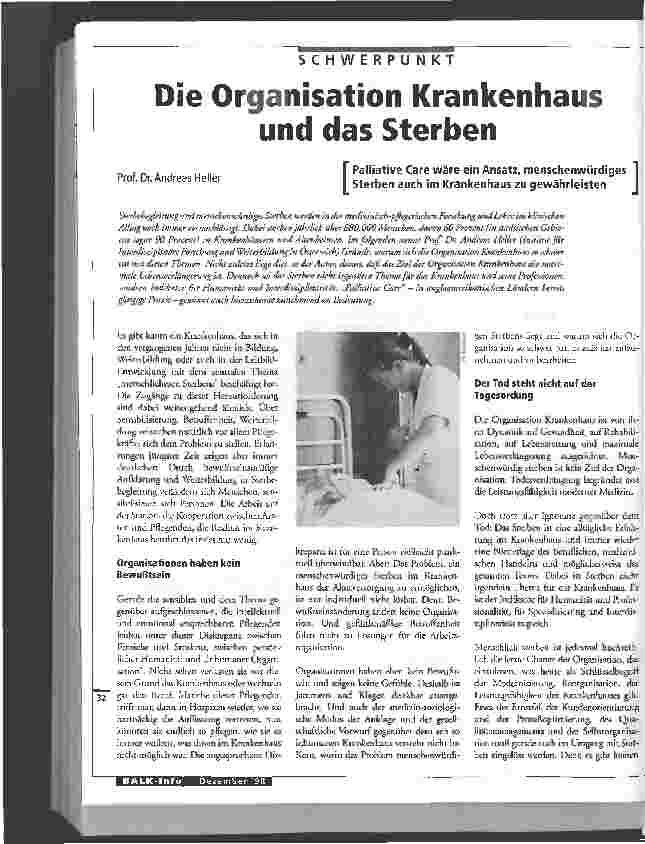 Vorschauseite 1: Palliative Care wäre ein Ansatz, menschenwürdiges Sterben auch im Krankenhaus zu gewährleisten