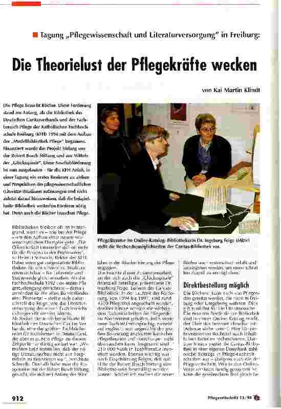 Vorschauseite 1: Tagung Pflegewissenschaft und Literaturversorgung in Freiburg: Die Theorielust der Pflegekräfte wecken