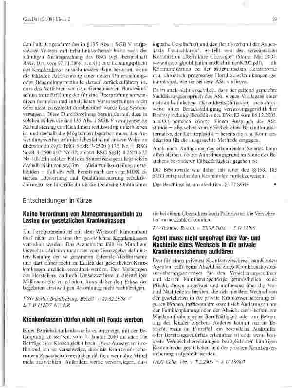 Vorschauseite 5: Keine Leistungspflicht der Krankenkasse für cirkuläre Keratotomie bei fehlender Anerkennung durch Gemeinsamen Bundesausschuss