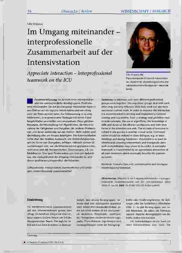 Vorschauseite 1: Im Umgang miteinander interprofessionelle Zusammenarbeit auf der Intensivstation
