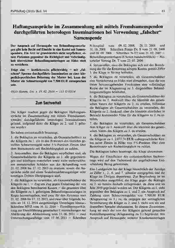 Vorschauseite 1: Haftungsansprüche im Zusammenhang mit mittels Fremdsamenspenden durchgeführten heterologen Inseminationen bei Verwendung „falscher“ Samenspende