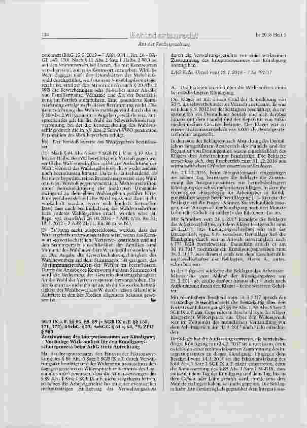 Vorschauseite 1: Zustimmung des Integrationsamts zur Kündigung Vorläufige Wirksamkeit für den Kündigungsschutzprozess beim ArbG trotz Anfechtung
