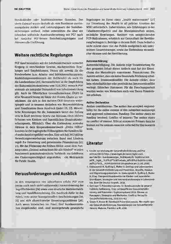 Vorschauseite 3: Der lange Weg zum Präventionsgesetz Entwicklung der Prävention und Gesundheitsförderung in Deutschland The long road to the prevention law development of prevention and health pro…