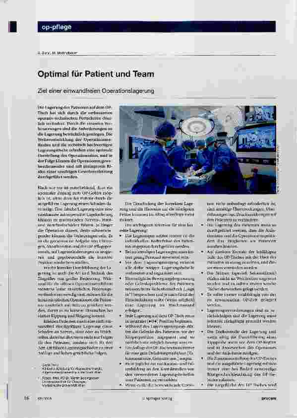 Vorschauseite 1: Optimal für Patient und Team Ziel einer einwandfreien Operationslagerung
