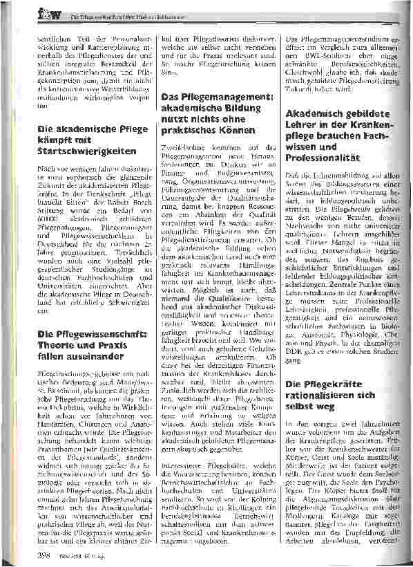 Vorschauseite 3: Die Pflege muß sich auf ihre Stärken rückbesinnen Menschliche Nähe statt Zuwendungsshow